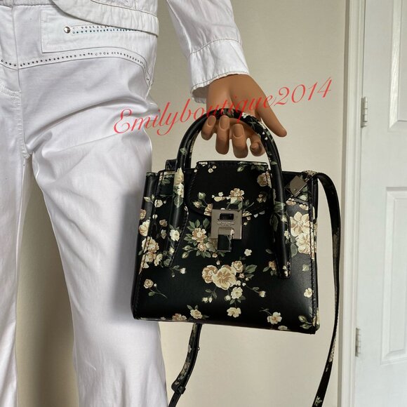 Michael Kors Collection Bancroft Mini Floral Calf Leather Satchel Black Bag $990 - Picture 5 of 11